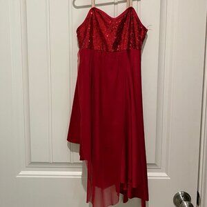Red Spaghetti Strap Dress with Asymmetrical Skirt - Girls Youth Size 8